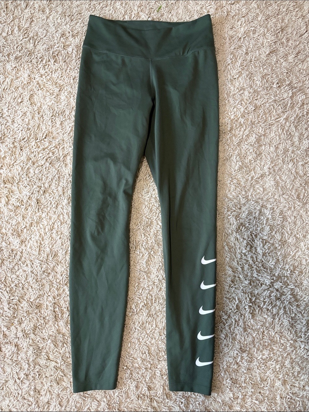 Nike Dark Green Leggings with White Swoosh Stack